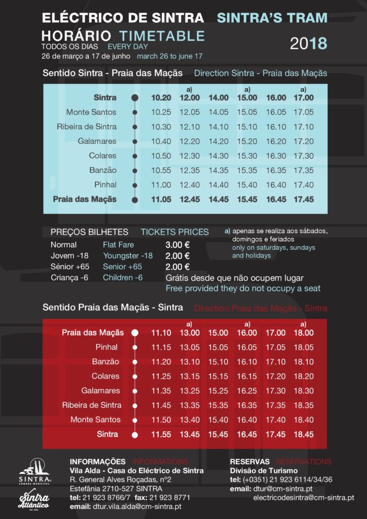 Sintra Tram - timetable 2018