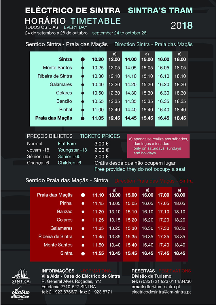 Sintra tram - winter time table 2018 - 2019